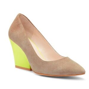 Mango Taupe Suede Lime Block Heel Pump